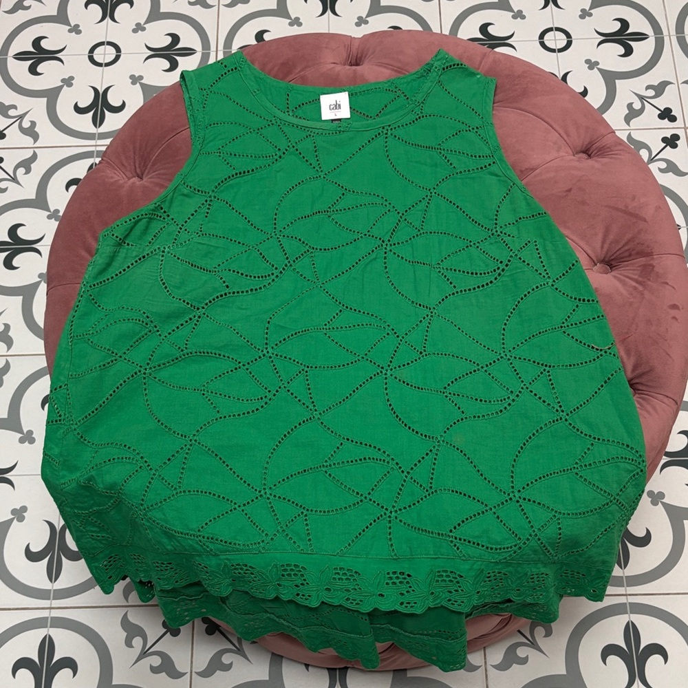 CAbi Green Eyelet Sleeveless Blouse